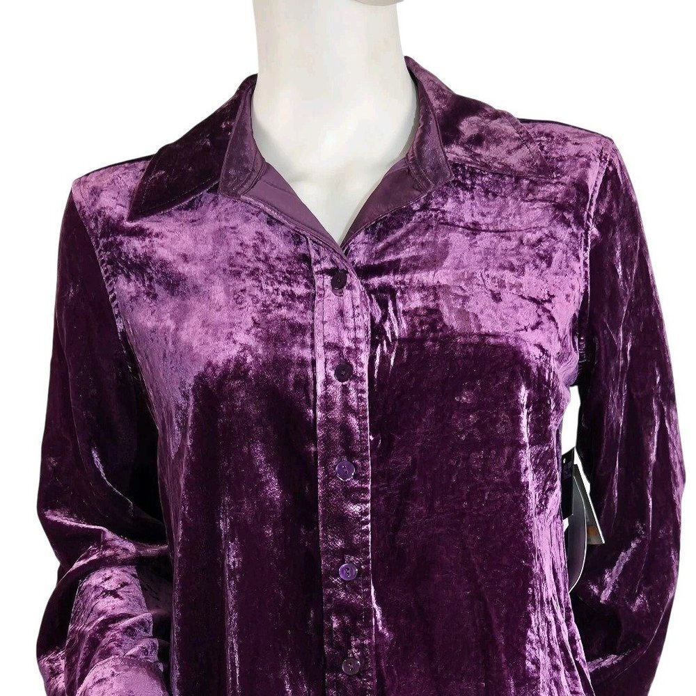 John Mark Women's Shirt Size PS Velvet Long Sleeve Button Tunic Eggplant (27)